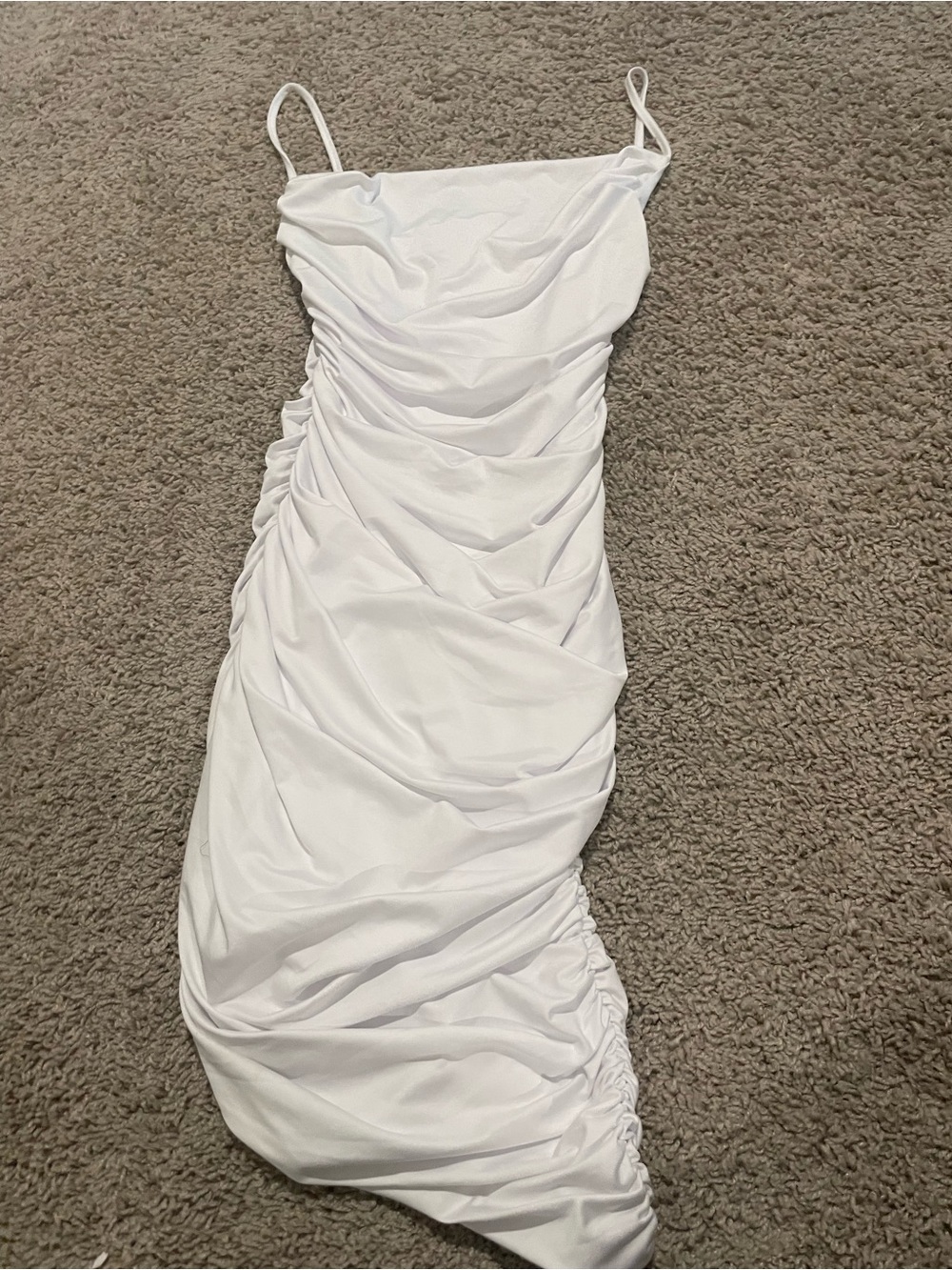 White Ruched Spaghetti Strap Dress - Women
